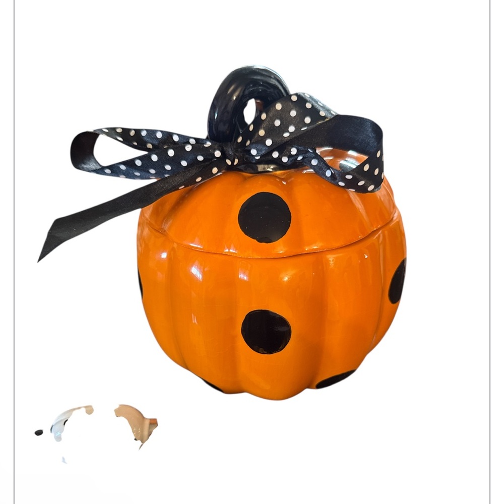 Orange Pumpkin Ceramic Jar with Black Polka Dots